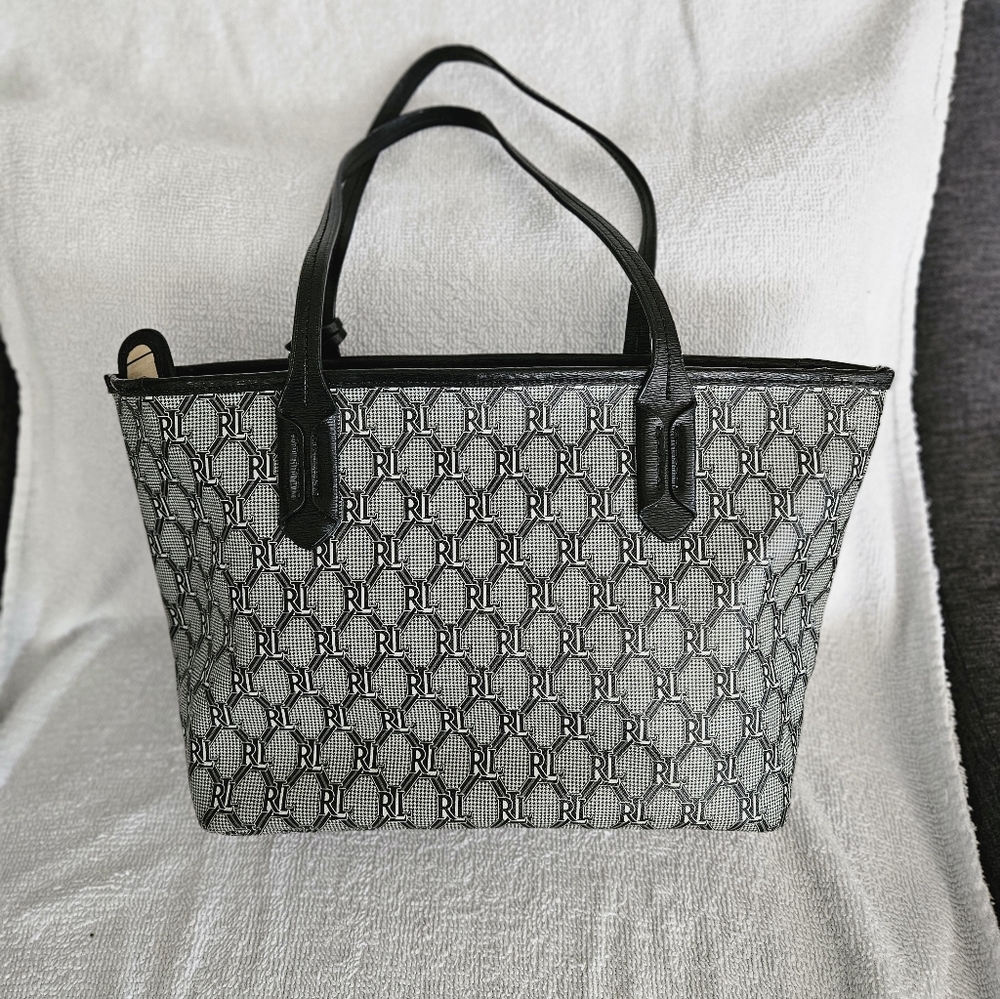 Ralph Lauren Signature Monogram Black and White Tote - Picture 2 of 10
